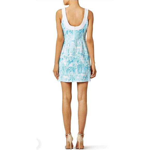 Lilly Pulitzer White Aqua Blue Cord Embelished Cotton Dress Lined Sz 4 MSRP $208 - Picture 3 of 12